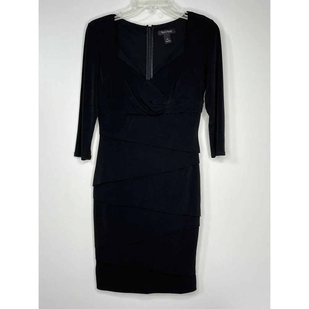 White House Black Market‎ Black Tiered Bodycon 3/4 Sleeve Sheath Dress Women's 6